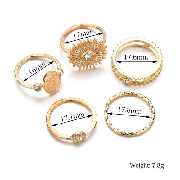 Boho Sun Signet 5 Rings Set - Picture 3 of 4